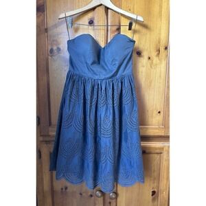 Tibi Dress Strapless Sleeveless Short Gray Cotton Lace Cocktail Women's 12
